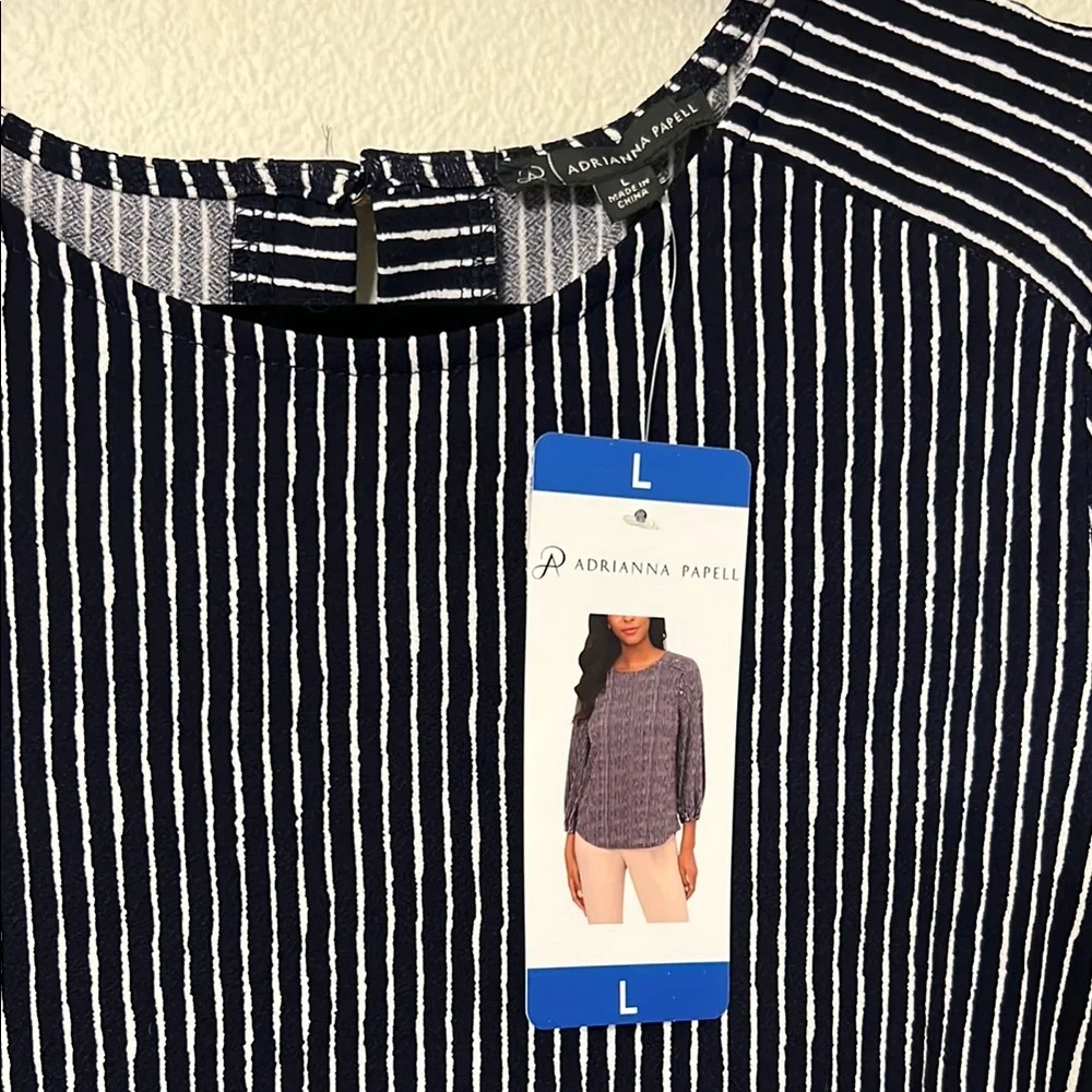 Adrianna Papell Navy and White Striped Blouse - Picture 3 of 5